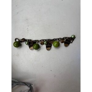 J Jill Bronze Tone Green Crackle Bead and Faux Pearl Leaf Charm Toggle Bracelet
